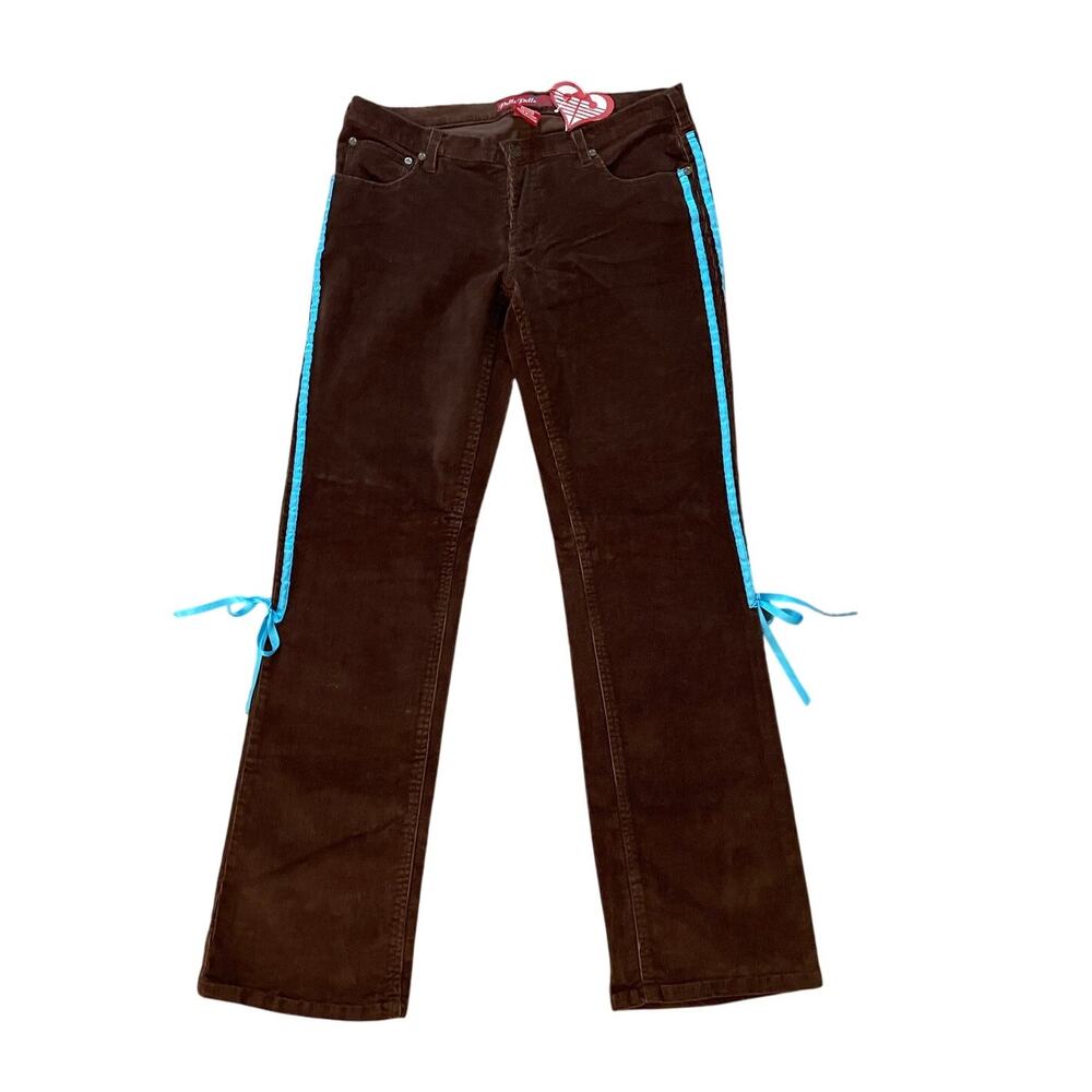 Y2K Cottagecore Women/Teen Corduroy Pants Size 30 Vintage Rare Find blue ribbons